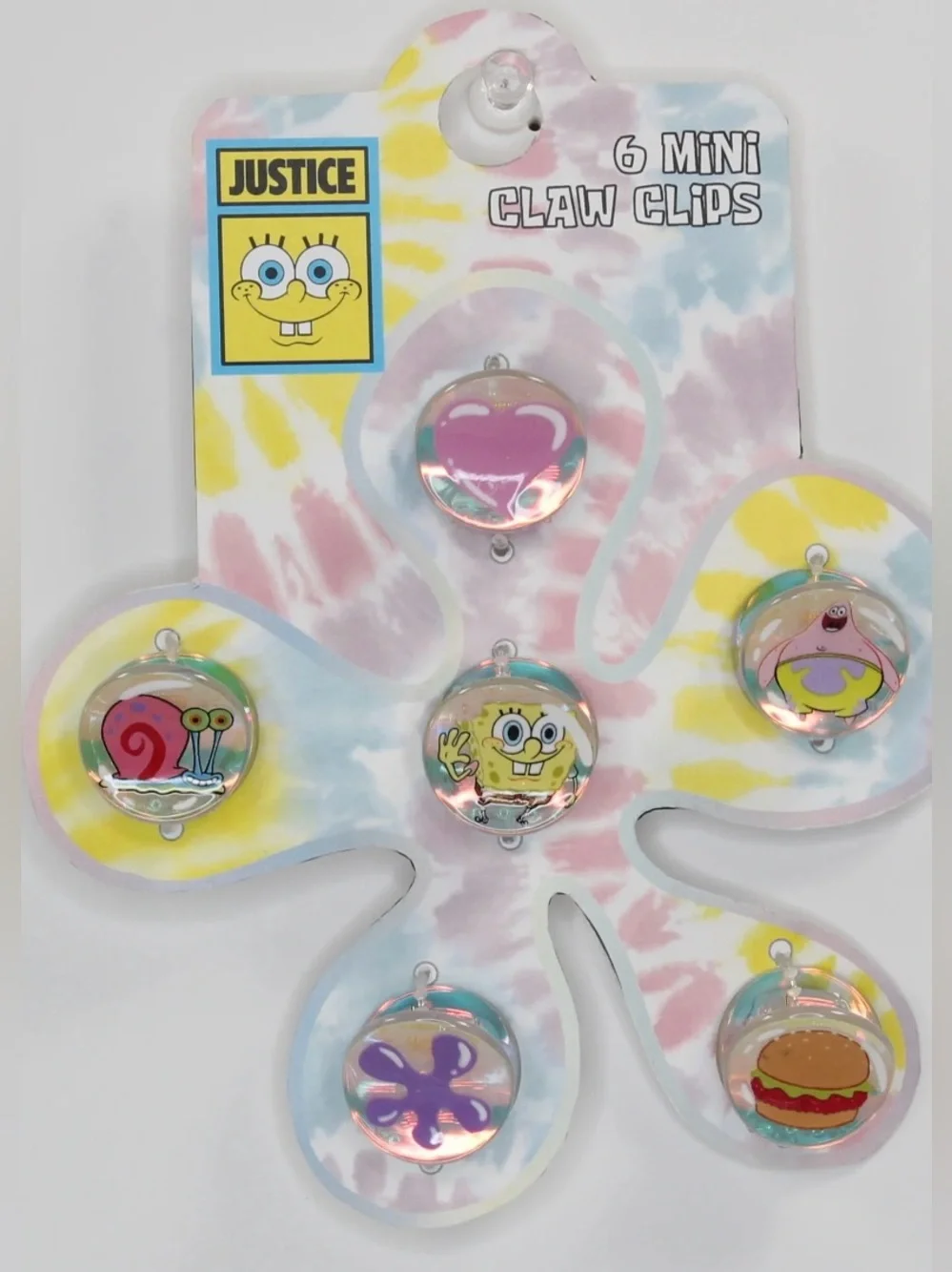NWT Justice x SpongeBob SquarePants 6 Mini Claw Hair‎ Clips Set Patrick Gary